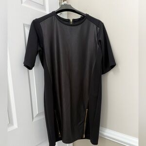 River Island Black Dress with Gold Detail - faux leather pattern - NWOT